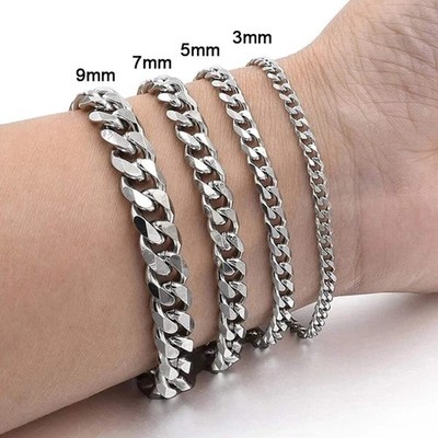 New Trendy Cuban Chain Men Bracelet Classic Stainless Steel 3/5/7/9mm Width Chai