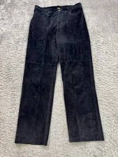 Rafaella Leather Pants Women 10 Black Suede High Rise Sport Grudge Trousers Vtg