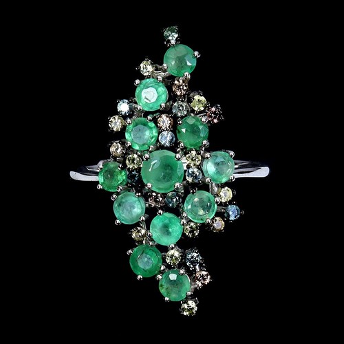 925 Sterling Silver Ring Round Emerald 4mm Sapphire Gemstone Jewelry Size 8.5