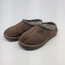 Women's UGG Brown Suede Slippers with White Trim, Size 6