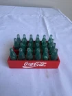 Coca Cola 1.5" Green Mini Bottles in Red Plastic Crate Vintage Coke 24 Case 1993