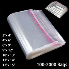 100-2000 Clear Poly Bags OPP Cellophane Plastic Cello Bag Self Adhesive Any Size