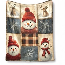 Image of Snowman Style Christmas Soft Blanket Fleece Sofa Bed Throws 150cm X 200cm BN
