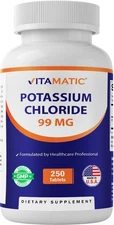 Vitamatic Potassium 99mg – 250 Tablets – Chloride for Muscle,... 