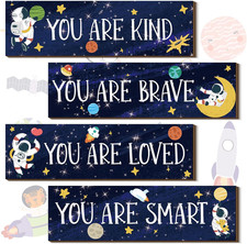 4 Pcs Space Room Decor for Kids Boys Outer Space Wall Art Bedroom Decor for N...