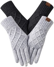 REACH STAR 2 Pairs Winter Gloves for Women, Touch One Size, Black light Gray
