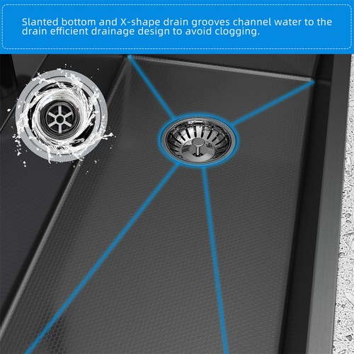 28"/30"/32" Drop In Kitchen Sink Stainless Steel Single Bowl Top Mount Black - Picture 10 of 15