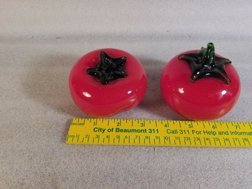 Glass Tomatoes Decorative Art Hand Blown Vegetables Fruit Lot Of 2 - Picture 3 of 3