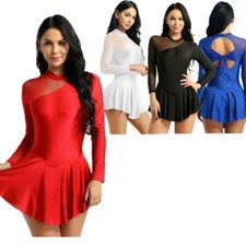 4Color Women Ice Figure Skating Leotard Dress Dance Gymnastics Costume Twirling