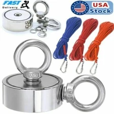 Double Sided Fishing Magnet Kit Upto 1300 Lbs Force Rope Carabiner Threadlocker
