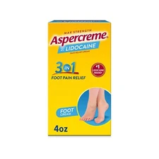 Aspercreme Max Strength Lidocaine Foot Pain Relief Cream,4 oz.,Odor Free Cream