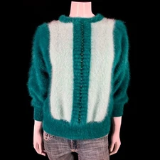 80% Angora Fuzzy CHOI COLLECTIONS Teal Dolman-Sleeve Pullover Sweater 36 in Bust
