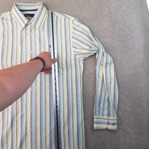 Fred Perry Mens Shirt Large White Blue Green Stripes Casuals Mod Scooter Liam - Picture 7 of 12