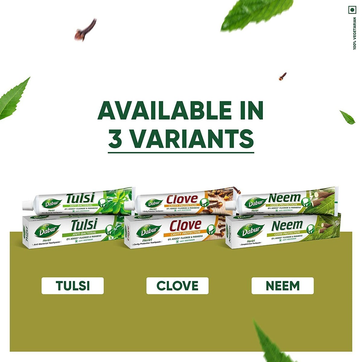 Pack De 3 Dentifrices Dabur Herb'l Tulsi 200 G - Antibactérien, Sans Ammoniaque, Cruauté Free