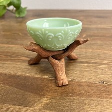 Hand Carved From One Piece Of WOOD Folding Tripod STAND Snake Head  Bowl Unique