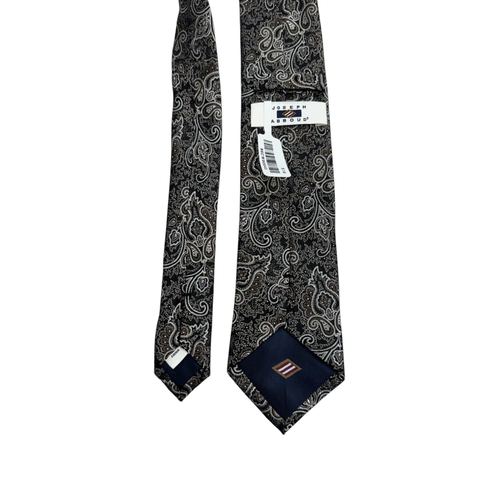 Corbata retro Joseph Abboud diseño cachemir negro marrón jacquard 100 % seda para hombre nueva con etiquetas Foto 4 de 4