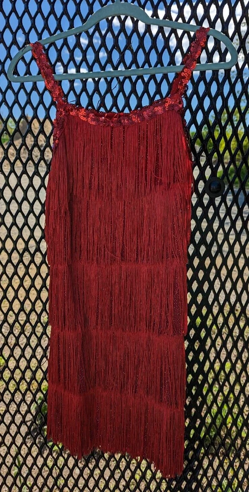 Deep Red Sparkly Handmade 1920s Flapper Girl's Costume Small - Image 2 of 4