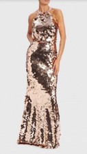 Forever Unique Masey - Rose Gold Sequined Backless Evening Gown, UK 8