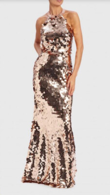 Forever Unique Masey Rose Gold Sequined Backless Evening