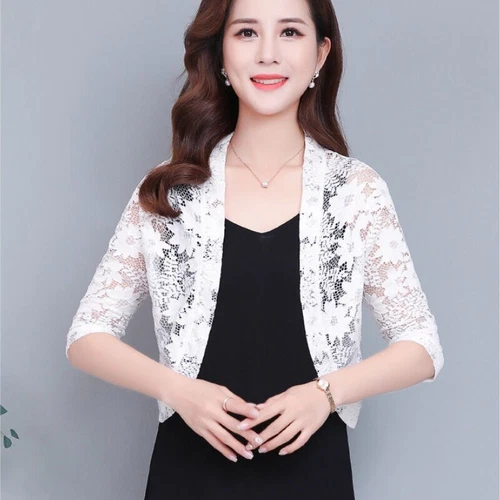 Damen Halbarm Blumen Spitze Cardigan Jacke Achselzucken Tops Capelet Crop Bolero Top - Bild 19 von 25