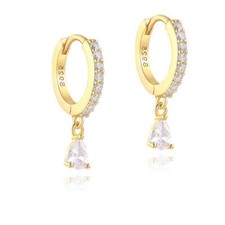 Gra 18k Gold Zircon Water Droplets Hoop Earrings for Women Real 925 Sterling Sil