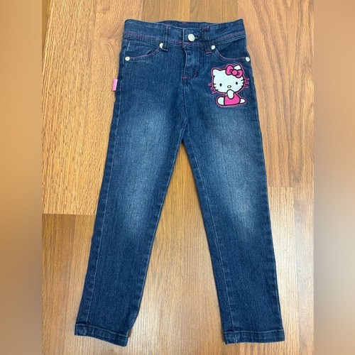 HELLO KITTY Little Girl Jeans Denim Pink White Nostalgia Japan Cartoon Pants 4T - Picture 2 of 15