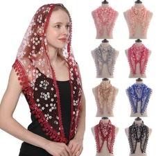 Girls Lace Veil Scarf Church Triangle Scarves Embroidered Tassel Pendant Shaw