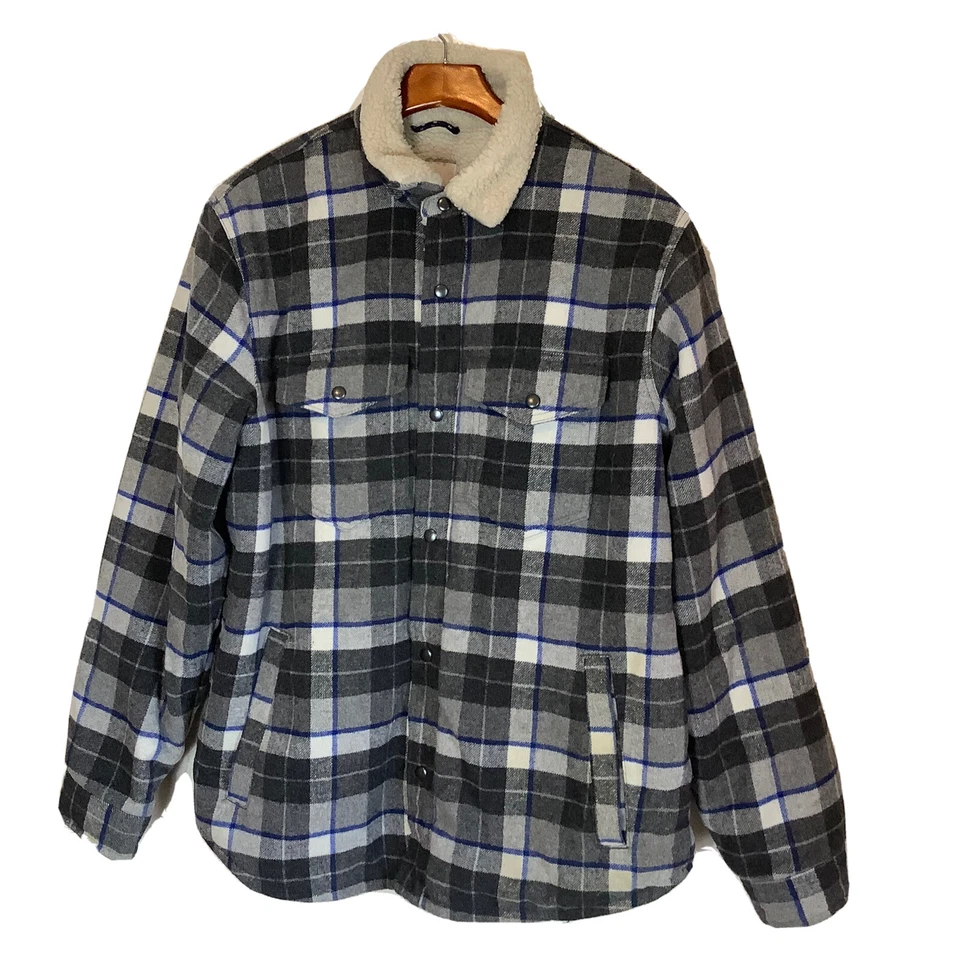 Cazadora de franela a cuadros gris azul marino antigua para hombre talla grande usada en excelente estado Foto 3 de 4