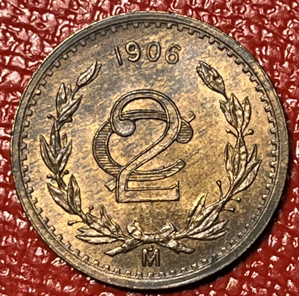 1906 Narrow Date Mexico 2 Centavos Unique Eye Appeal Uncirculated Condition Unc - Image 4 of 4