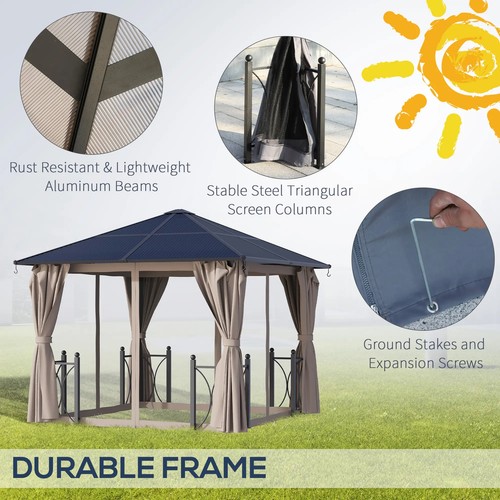 3 x 3(m) Hardtop Gazebo Canopy with Polycarbonate Roof, Steel - Picture 5 of 12