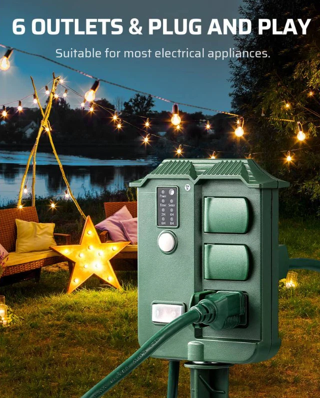 Outdoor Power Stake Timer Waterproof, 100 ft. Wireless Remote Control, 6 Grounde - Image 3 of 4