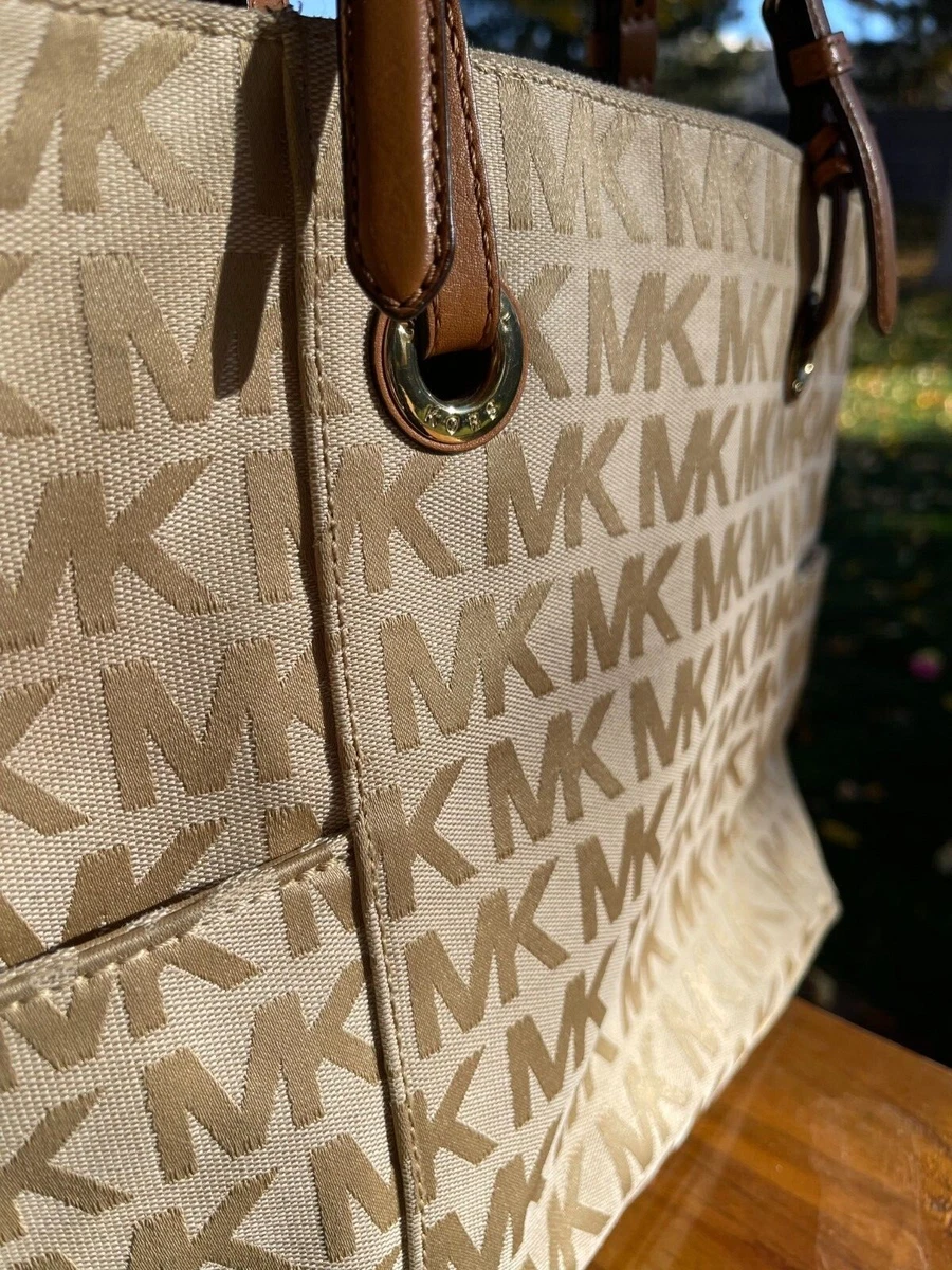 Michael Kors Jet set logo monogram brown canvas tote eBay