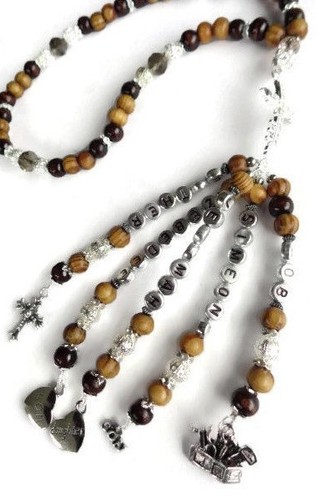 IN CAR HANGING,BEADS HOLY CROSS PENDENT, FOR THE REAR VIEW MIRROR,PERSONALISED - Picture 12 of 12