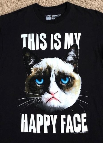 Grumpy Cat This Is My Happy Face 2013 Men's Black T-Shirt Size Large - Picture 2 of 4
