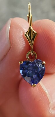 Tansanit Labcreated Herzschliff Ohrhänger Leverback Ohrringe 14kt massiv Gelbgold 