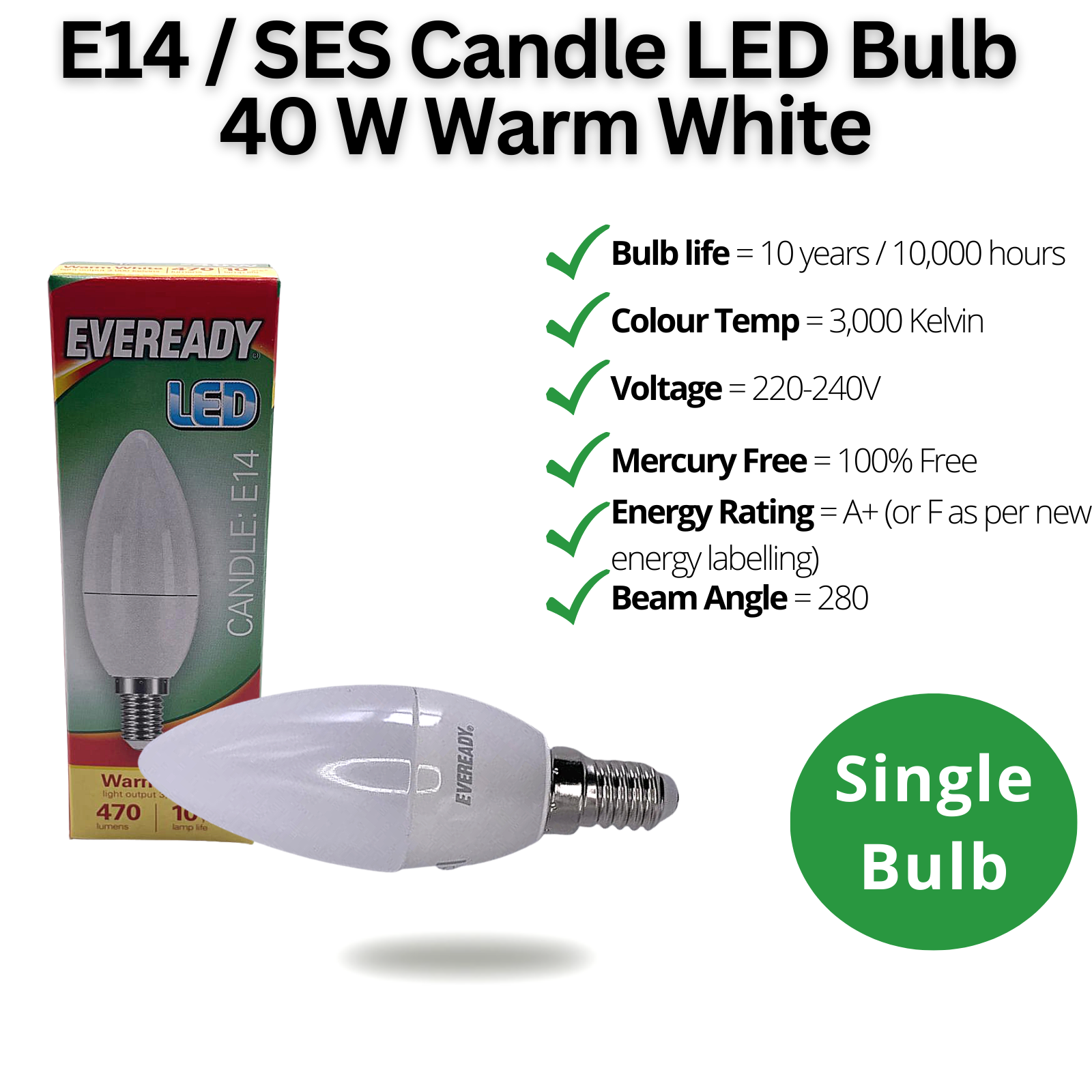 E14 LED Candle Energy Saving 40W Day Light Warm White Bulb SES Lamp