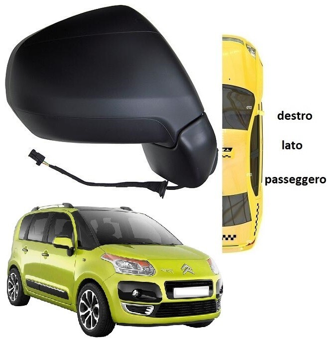 SPECCHIO RETROVISORE DX 5PIN ELETTRICO C/SONDA CITROEN C3 PICASSO DAL 2009- NERO
