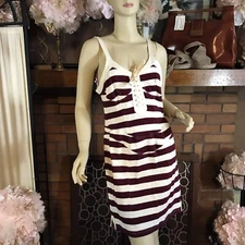 WOMEN'S RETRO STRIPE ISABEL MARANT BURGUNDY & CREAM COTTON KNIT MINI DRESS SZ 2