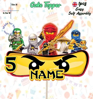 PERSONALISED Ninjago Themed Cake Topper Name & Age Birthday Lego Decoration New