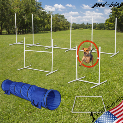6x Dog Agility Training Equipment Set Adjustable Bar jump Weave Poles Tunnel