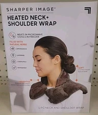 Sharper Image Heated Neck + Shoulder Wrap With Natural Herbs Gray Weighted New
