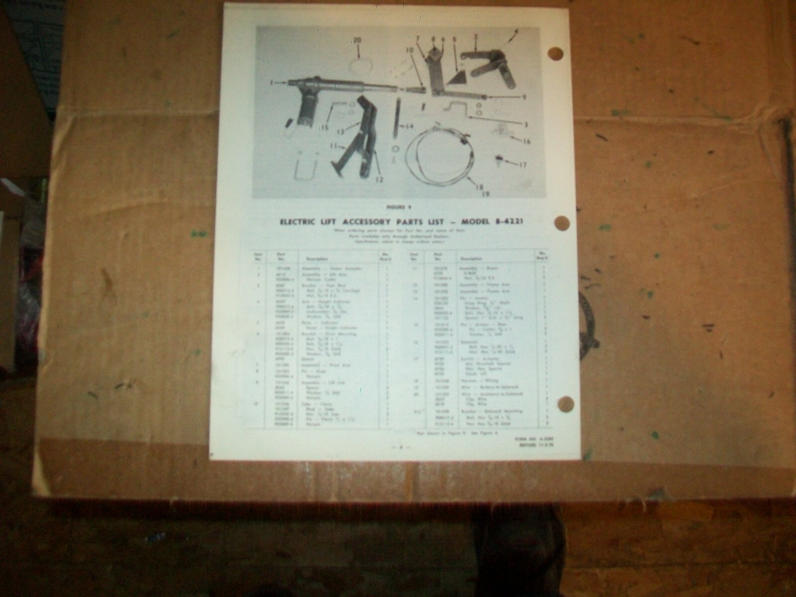 1970 Wheel Horse Electric Lift Accessory Model 84221 Parts List