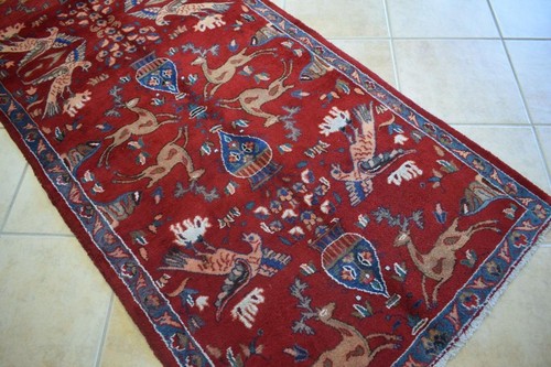 Vintage S Antique Handmade Pictorial Hunting Animal Wool Area Rug 4 x 8 3'9 x 8 - Picture 11 of 12