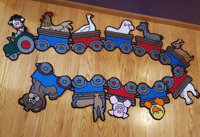 Finished Plastic Canvas Animal Train Cars Nursery Decor Wall Needlepoint
