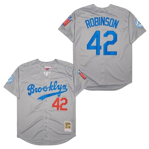 JACKIE ROBINSON BROOKLYN DODGERS GREY THROWBACK SEWN Jersey