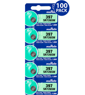 Murata 397 (SR726SW) 1.55V Silver Oxide Battery (100 Count) - Replaces Sony 397