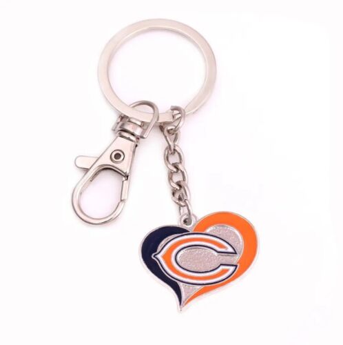 NFL Key Chain Heart Key Ring Swirl Chain Metal Football Keychain Snap Clasp - Picture 2 of 33