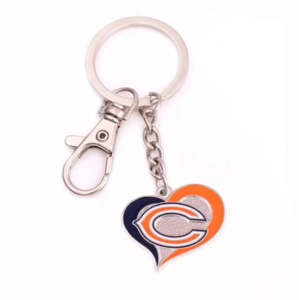 NFL Key Chain Heart Key Ring Swirl Chain Metal Football Keychain Snap Clasp - Image 2 of 4