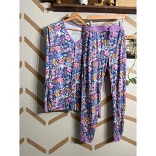 Little Sleepies Pajama Set Women Medium Purple Floral Bamboo Lunaluxe Henley