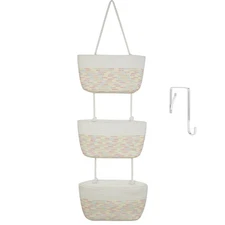 3-Tier Woven Cotton Wall-Mounted Hanging Storage Baskets, Over the Door Organ...